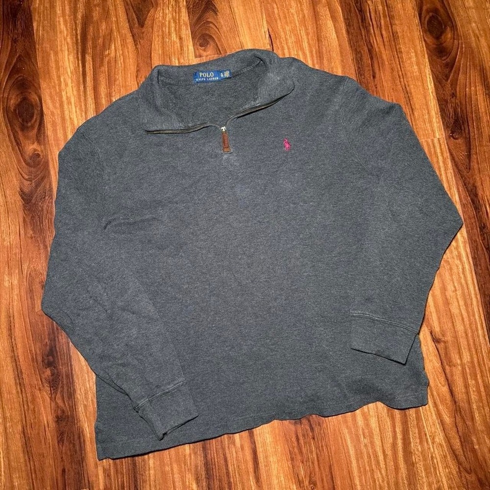 Polo Ralph Lauren quarter zip sweatshirt in charcoal grey colorway maroon  pony